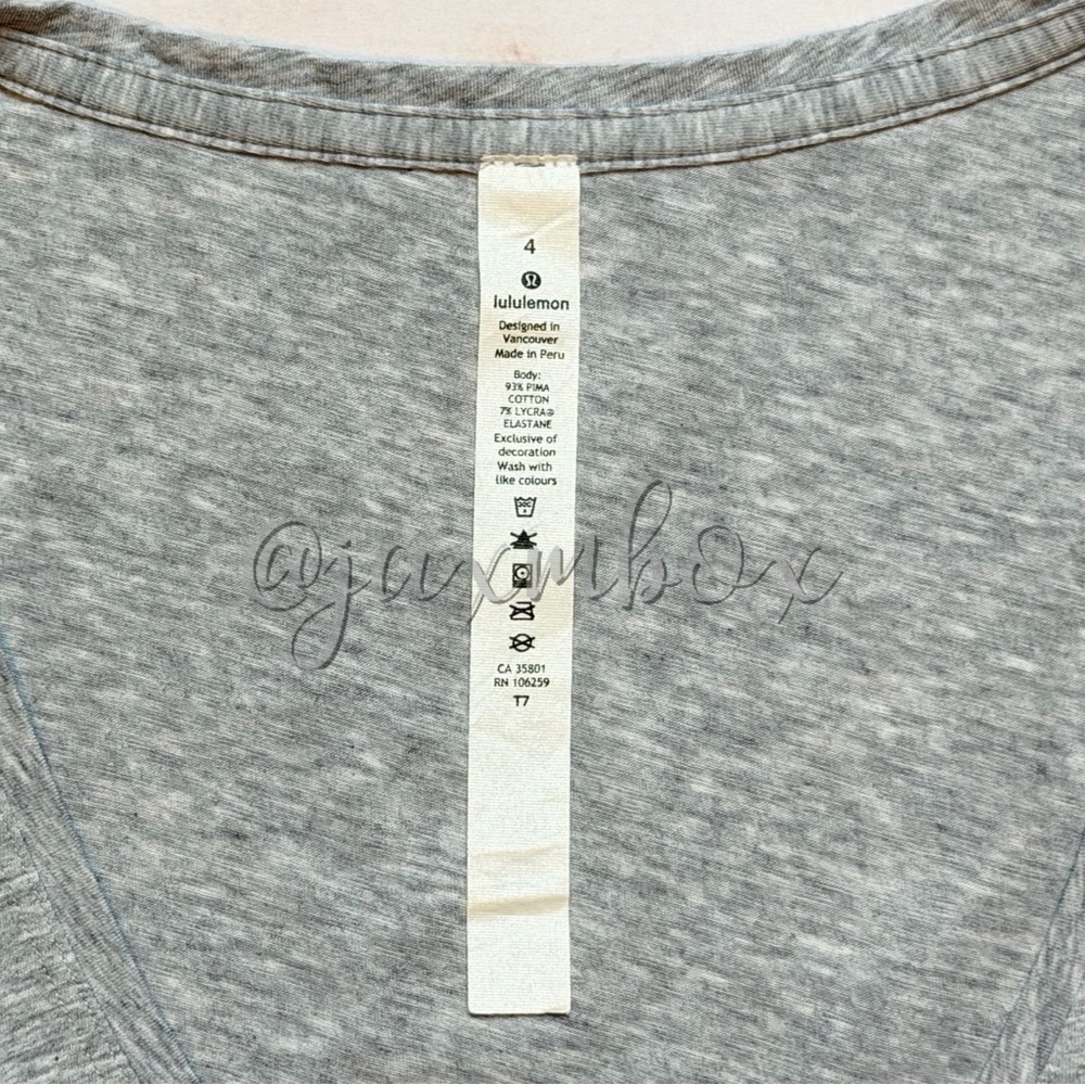 Lululemon V-neck Heathered Gray Prima Cotton Shirt Size 4 - Picture 3 of 4